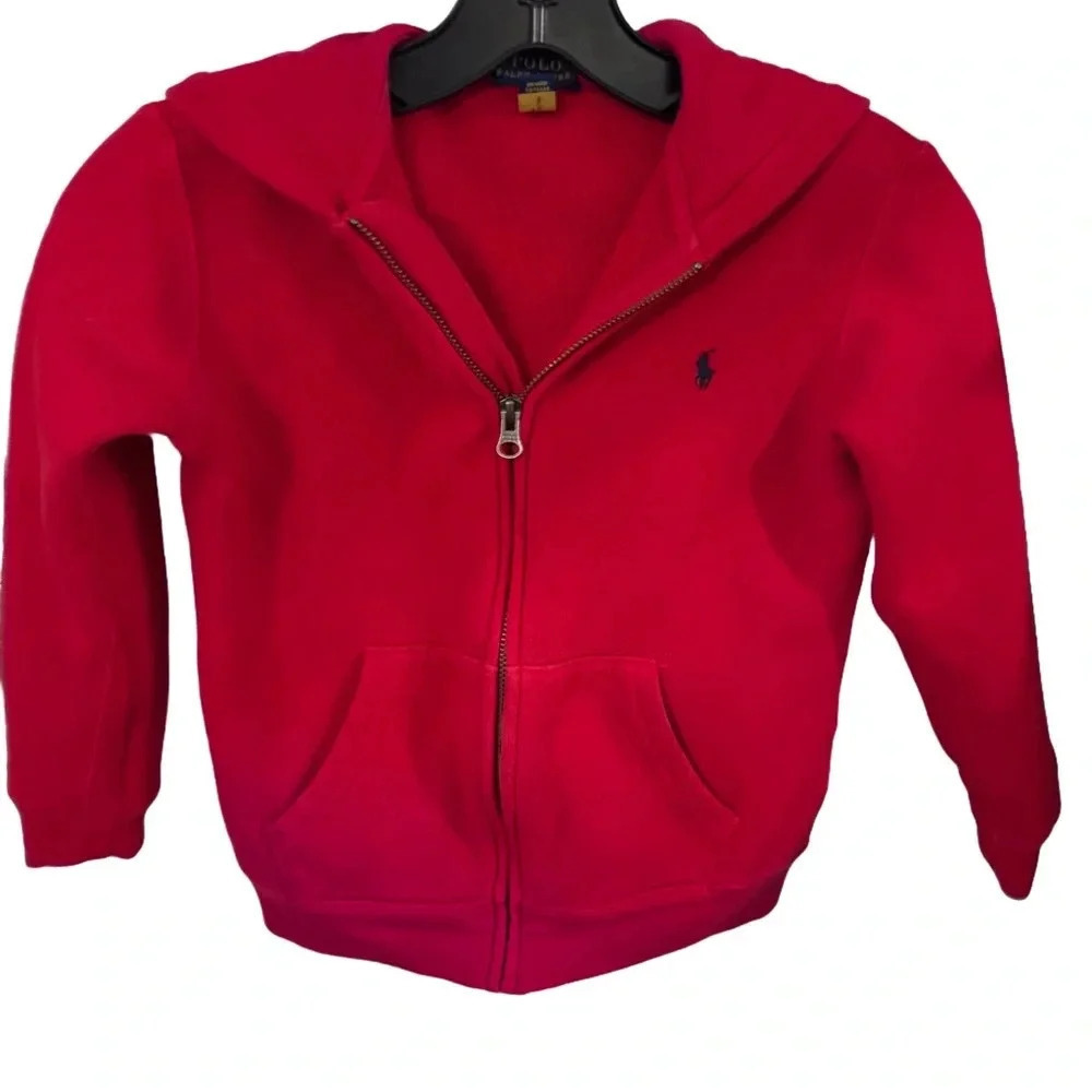 Polo Ralph Lauren Kids Red Cotton-Blend- Zip Up Hoodie Sweatshirt Unisex Size 7